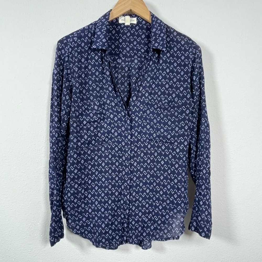 Cloth & Stone Button Down Women S Navy Blue Boho Geometric Print Long Sleeve